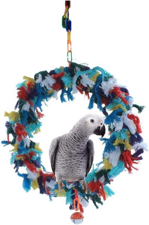 2Pcs Bird Swing，Bird Swing Toy，Bird Colorful Cotton Rope Hanging Ring Parrot Preening Grooming Chew Climb Biting Toy ，Large Bird Toys