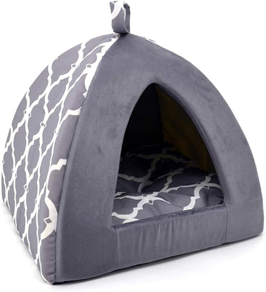 Pet Tent - Soft Bed for Dog and Cat by Best Pet Supplies - Gray Lattice, 16" x 16" x H:14"