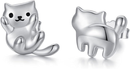 925 Sterling Silver Cat Earrings Cute Animal Kitten Stud Earrings cat Jewelry Gifts for Women Girls Hypoallergenic Earrings for Sensitive Ears