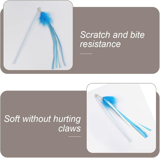 Feather Teaser Cat Toy Interactive Feather Wand Funny Cat Stick with Tassel Bell for Indoor Cat Play