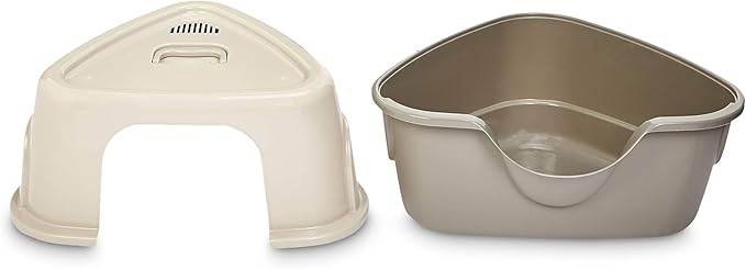Amazon Basics No-Mess Hooded Corner Easy Clean Cat Litter Box, Triangle, Charcoal, 26 in x 20 in x 23 in