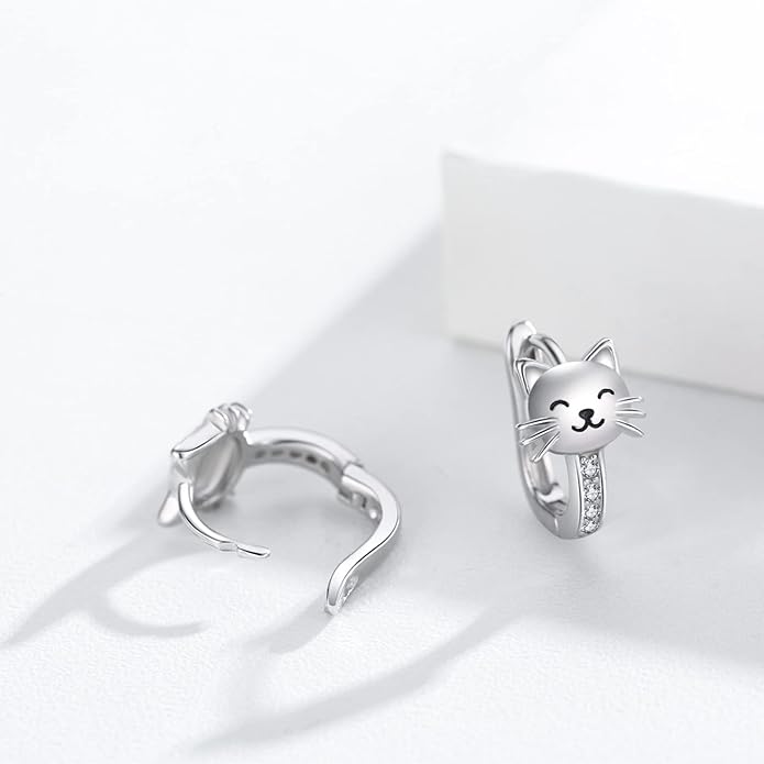 925 Sterling Silver Cat Earrings Cute Animal Kitten Stud Earrings cat Jewelry Gifts for Women Girls Hypoallergenic Earrings for Sensitive Ears