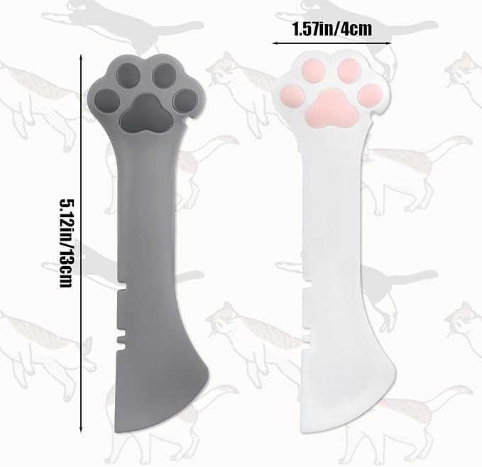 BOXOB 2pcs Pet Food Can Spoon, Silicone Dog Food Can Opener Cute Dog Cat Paw Scoop for Wet Food Pet Can Spatula Multifunctional Mixing Spoon for Cat Dog Wet Dry Canned Food Pet Supplies (White, Grey)