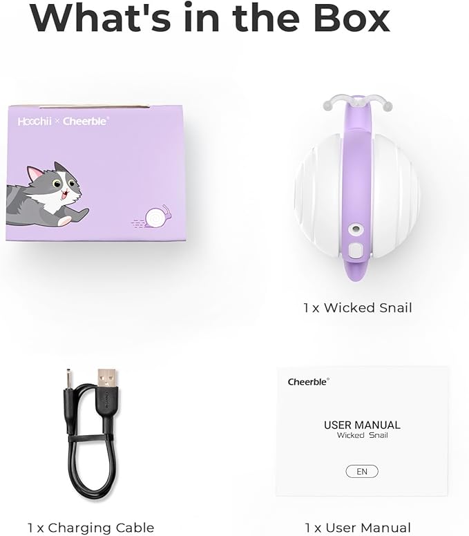 Cheerble Smart Interactive Cat Toy for Indoor Cats Kitten, [2024 Upgraded] Wicked Snail, Kitten Toys, Automatic Cat Toy with LED Lights, DC Rechargeable Moving Cat Toy, Smart Sensing Electric Cat Toy