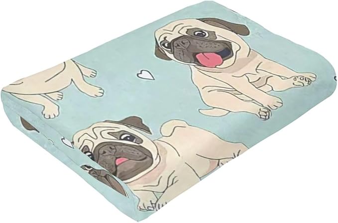 Funny Pug Blanket - Cute Throw for Dog Decor, Cozy Print Flannel Fleece, Soft Plush Fuzzy Warm Lightweight Bedding, Gifts for Women Men Girls Kids 50"X40"