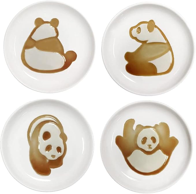 4pcs Ceramics Panda Relief Seasoning Dishes Sushi Dipping Bowl Appetizer Plate - 3.5 inches
