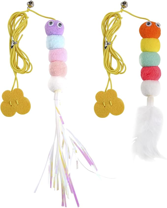 Cat Toys for Indoor Cats, Interactive Cat Toy Wand Kitten Toys to Play Chase Exercise Cat String Pet Puzzle Toy for Cats Kittens, 2pcs