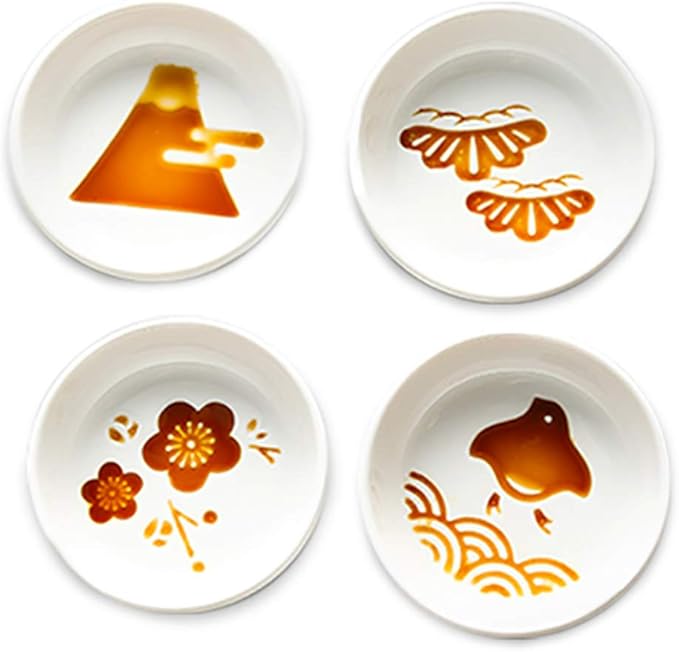 4pcs Ceramic Japanese Relief Seasoning Dishes Relish Plate Appetizer Plates,3inches