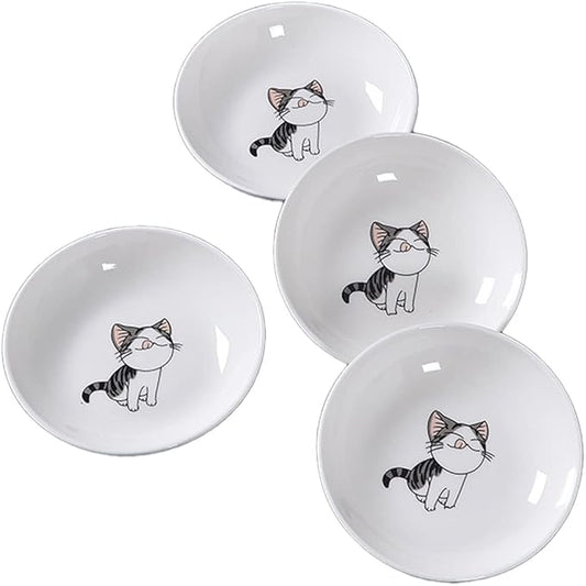 4 Pack Saucer Dishes with Cat Pattern, Ceramic Dipping Bowls Set, 4 Inch Side Dishes Sauce Dishes for Sushi Sauce Snack Soy, Porcelain Seasoning Dishes Side Bowls, Snack Serving Dishes