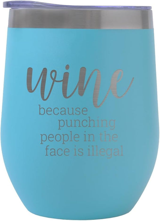 Canopy Street Snarky People Wine Stainless Steel Tumbler / 12 Ounce Bright Blue Metal Drink Glass/Funny Sassy Wine Drinkers Engraved Cup