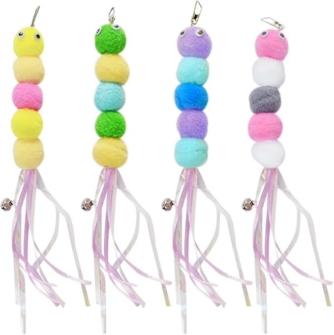 MiOYOOW 4PCS Cat Feather Toy Refills, Hanging Cat Fishing Pole Attachments Interactive Cat Teaser Toy Replacements for Cat Kitten Play Exercise