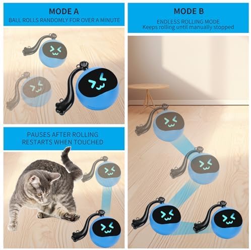 Interactive Cat Toy Ball,Simulated Hunting Remote Control Cat Toy,Electric Cat Automatic Ball Fast Rolling in Pouch, Motion Activate Chirping Hide and Seek Cat Toy (Blue Ball)