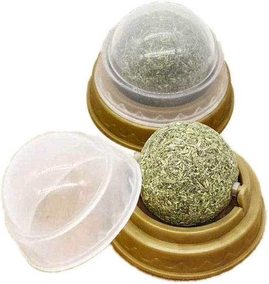 2 pcs Catnip Balls, Pure Natural Mint Leaf Rotating Interactive Cat Toys, Cat Removal Hairball Toys Can Be Sticky On Wall, Teeth Cleaning Catmint Toy for Cat, Kitten, Kitty Playing Chewing