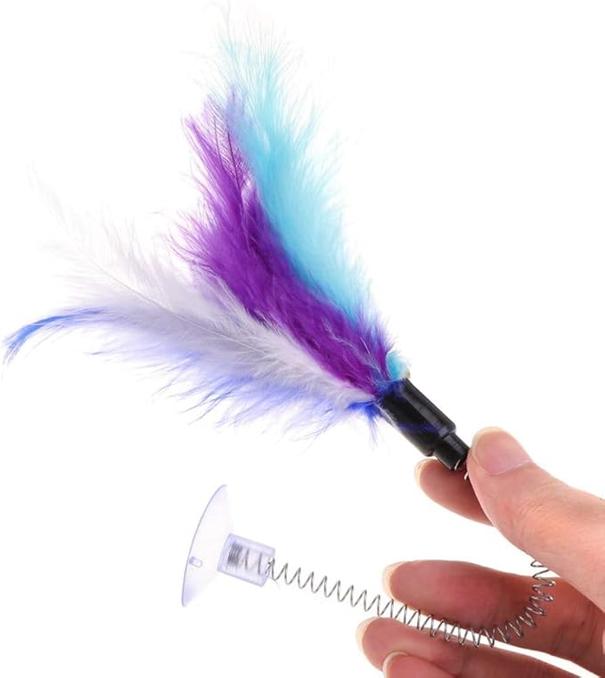 JJLFresheners 1Pc Random Color Cat Feather Stick Spring Suction Cup Pet Teaser Funny Interactive Wand Cat for Indoor Cats Interactive Mouse Cat Feather