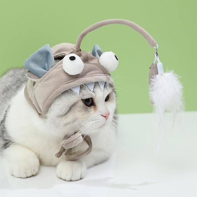 POPETPOP Pet Cat Teaser 2pcs Head Mounted Cat Headgear Interactive Self-Service Adjustable Size Cat Hat Feather