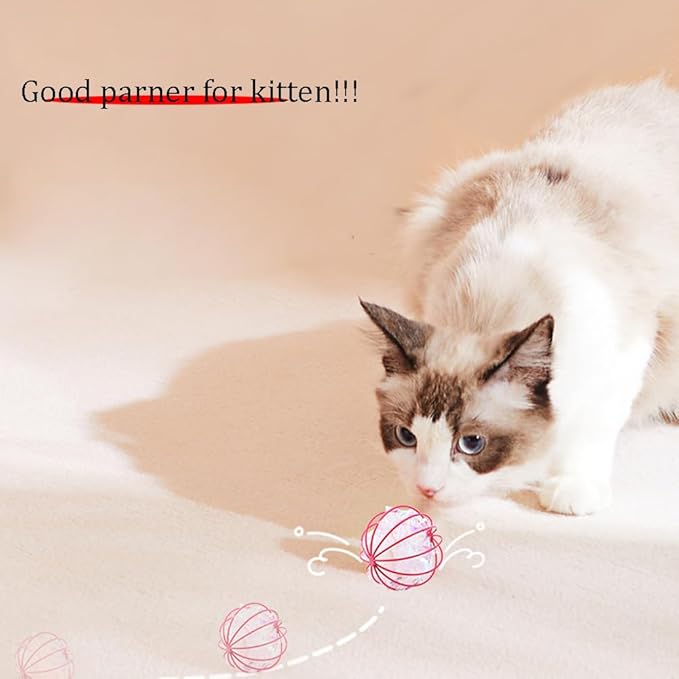 IUHKBH Cat Balls, 4 PCS Interactive Cat Toy with Colorful Mylar Crinkle Ball Cat Chase Ball Self Play Toys for Cats