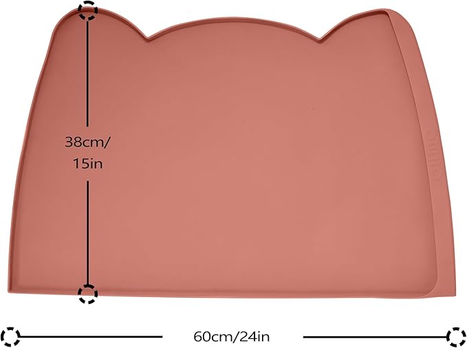 OHMO Dog Food Mat(Erythrinus, 24 * 15'') w/Residue Collection Pocket Silicone Pet Feeding Mat for Floor High Edges Anti Spills Waterproof Cat Water Bowl Tray, Easy Clean Placemat