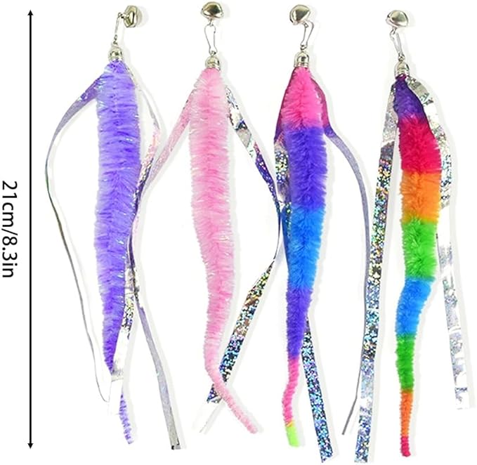 MiOYOOW 4PCS Cat Feather Toy Refills, Hanging Cat Fishing Pole Attachments Interactive Cat Teaser Toy Replacements for Cat Kitten Play Exercise