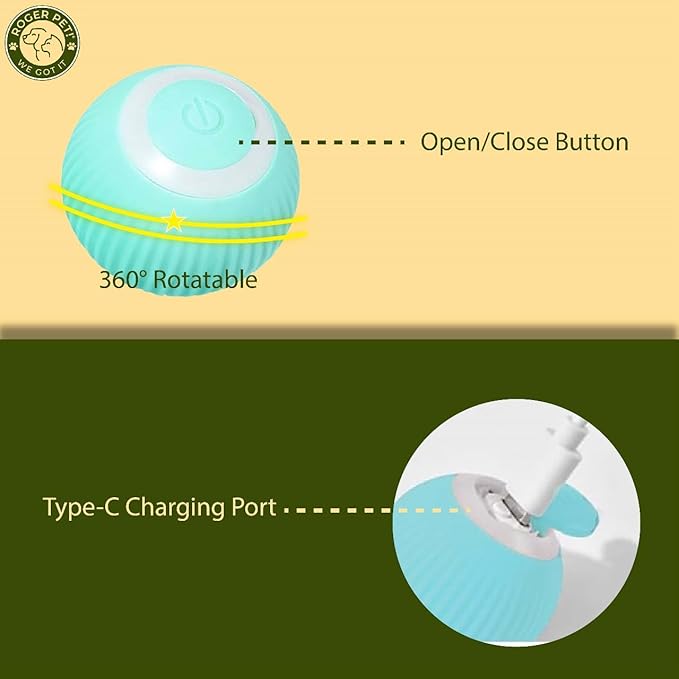 Interactive Smart Cat Ball,Quiet Cat Toys for Indoor Cats Adult Automatic 360° Rotating Kitten Toys,Intelligent Automatic Mobile Ball USB Charging Pet Toy,Fun Gift for Kitten. (Blue)