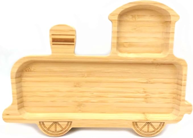 4913, Bamboo Train Shaped Food Plate for Snacks Appetizer Fruit Vegetable | Children Meal Plate | Picnic Kitchen Party | Eco-Friendly Plates, 11"x7.75", 2 Pack