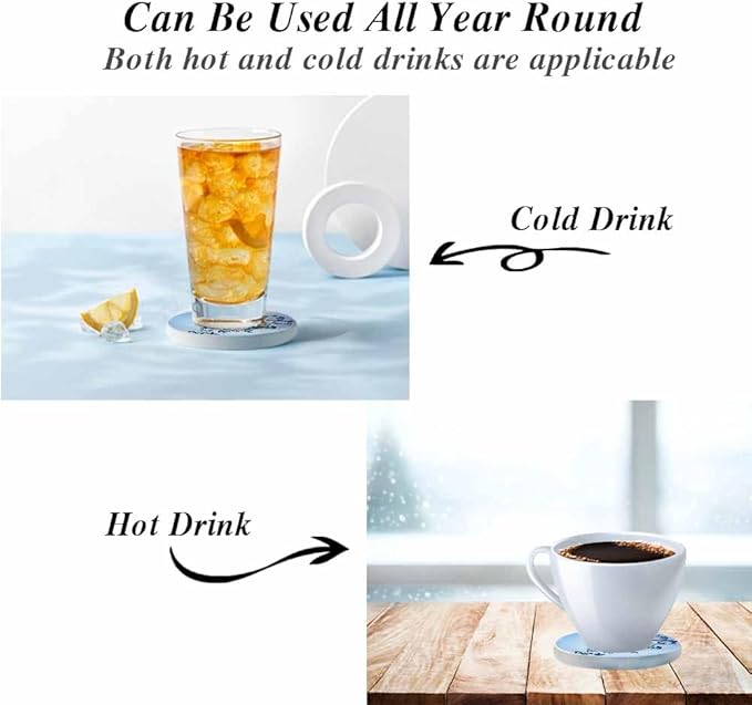 Butterflies Coasters for Drinks Nature Blue Butterflies Coasters for Table Ceramic Absorb Stone Coasters with Coffee Table Cork Base for Home Decor 2 Pcs