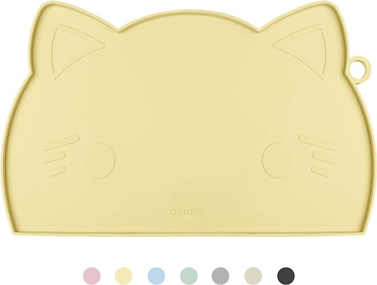 Coomazy Cat Food Mat, Thicker Dog Feeding Mat for Food and Water, Waterproof Non-Slip Silicone Mat for Floor, Dog Food Mat with Raised Edge to Prevent Food Spills and Water Runoff (Yellow, Medium)