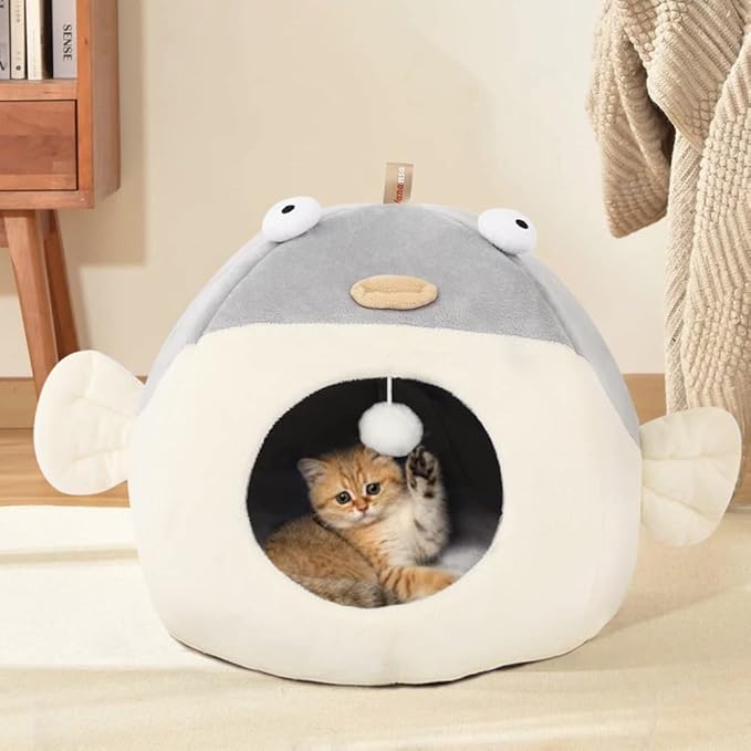 Vanansa Cat Bed for Indoor Cats, Soft Premium Pet Bed, No Deformation, Anti-Slip Bottom, Great Medium Cat Houses for Indoor Cats, Roomy Cat Tent for Indoor Cats 4-8LB, Light Grey, Medium (15" x 12")