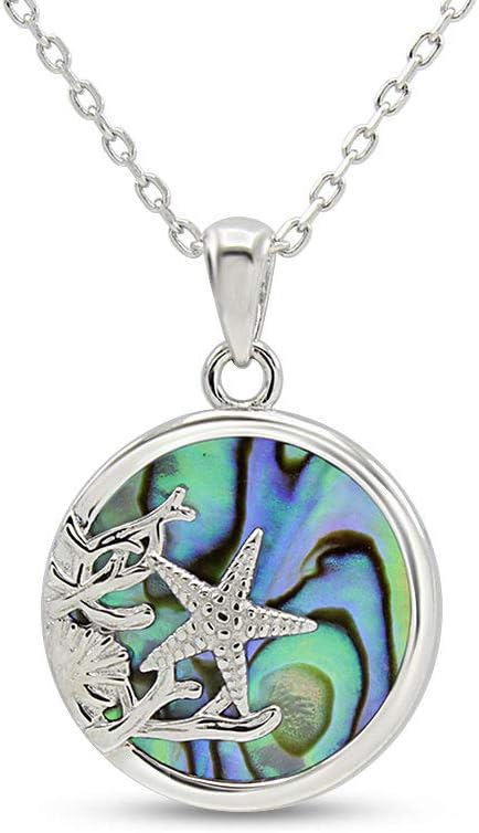 AFFY Abalone Shell Animal (Starfish, Dolphin, Seahorse, Frog, Dragonfly, Whale Tail, Turtle) 14K White Gold Over Sterling Silver Pendant Necklace Jewelry Gift For Her