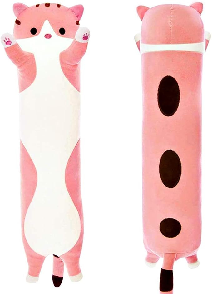 shangman Lovely Plush Cat Doll Cute Cartoon Soft Stuffed Kitten Pillow Long Throw Sleeping Pillow Doll Toy Gift for Kids Girlfriend Multiple Size (Pink,150cm/59in)