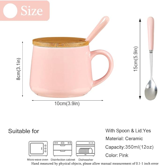 BigNoseDeer Kawaii Pink Unicorn Mug - 3D Narwhal Inside, Ceramic Coffee Mug with Lid & Spoon for Teen Girls & Women, 13.5oz