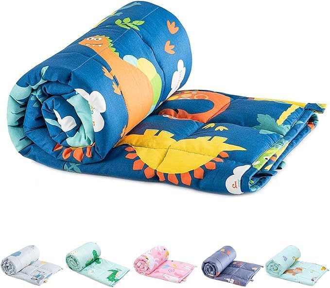 Sivio Weighted Blanket - All-Natural 100% Cotton Weighted Blanket 5 lbs 36 x 48 inches, Washable Breathable Heavy Blanket for Calm Sleeping for Home and School Nap, Blue Dinosaur