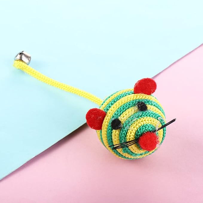 Leadigol 4PCS Cat Toy Mice,Hand Knitted Rainbow Cat Toys Balls,Pet Accessories Nylon Rope Pet Supplies Interactive Kitten for Small Cat Pet Training Toy Sound Cat Throw Toys