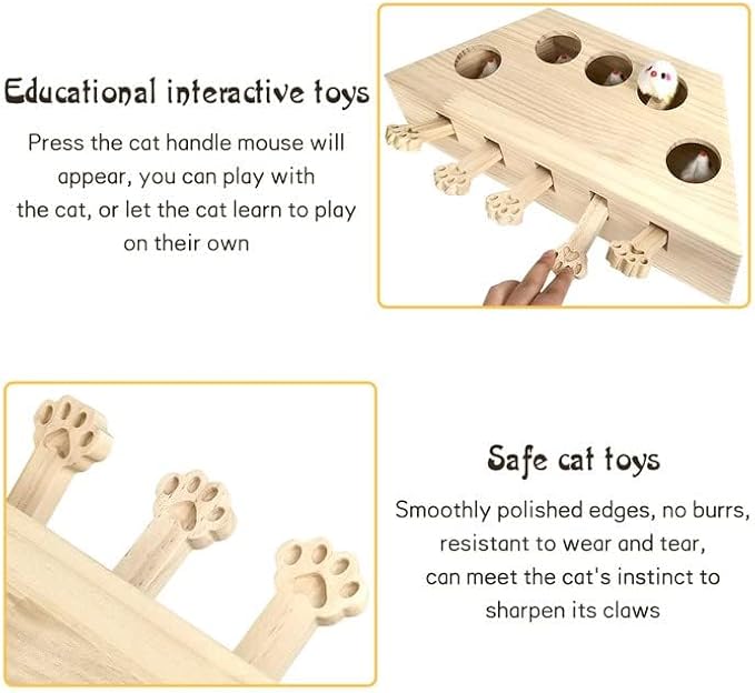 kathson Cat Enrichment Toys for Indoor Cats, Solid Wood Kitten Whack A Mole Interactive Box Catch Mice Game Cat Puzzle Toy for All Ages Cats Kittens Exercise Puzzle Relieve Boredom