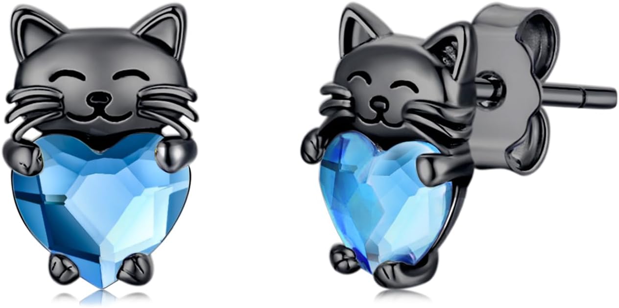 925 Sterling Silver Cat Earrings Cute Animal Kitten Stud Earrings cat Jewelry Gifts for Women Girls Hypoallergenic Earrings for Sensitive Ears