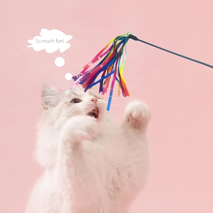 IUHKBH Cat Wands, 6 PCS Interactive Cat Teaser Wand with Sound Tassel and Bell Colorful Cat Toy