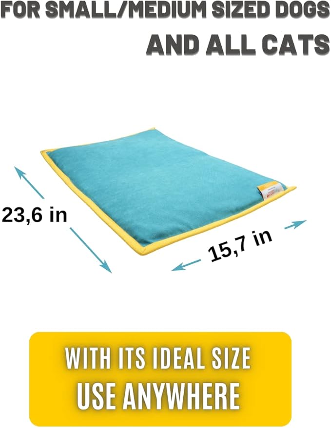 Cooling Heating Mat for Cat & Dog Small Medium Pet (16x24), 5 Layers Microwave Water Repellent No-Electric Thermal Pad Washable Non Slip Durable Solid Warming Gel Bed (Petrol)