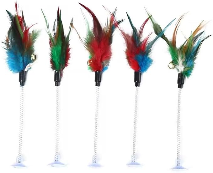 JJLFresheners 1Pc Random Color Cat Feather Stick Spring Suction Cup Pet Teaser Funny Interactive Wand Cat for Indoor Cats Interactive Mouse Cat Feather
