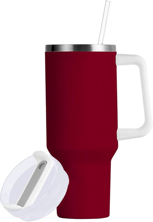 Boccsty Burgundy Solid Color Insulated Tumblers Reusable Stainless Steel Tumbler 30 oz Cup Coffee Travel Mug Water Bottle with Handle & Flip Straw for Home Office Car