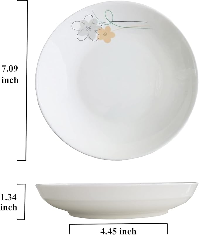 5 Pack Porcelain Plates with Yellow Flower Pattern, 7 inch Large Dessert Salad Ceramic Dinner Plates, Ceramic Dessert Dishes for Steak, Pasta, Pizza, Appetizer ( Dishwasher Safe & Microwave Safe)