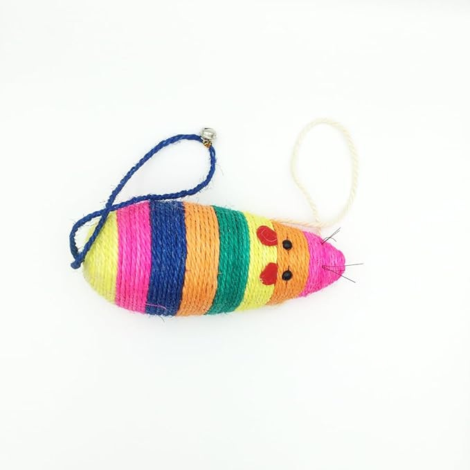 Sisal Mouse Toy for Cats, Cat Scratching Toy Big Sisal Mouse Toy with Rattling Sound for Cats (Multicolored)