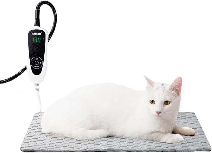 Cat Heating Pad, Heated Cat Bed Indoor, Heated Dog Bed with Steel-Wrapped Cord, 25-Level Timer & 11-Level Adjustable Temperature Pet Heating Pad, 18x18 Inch