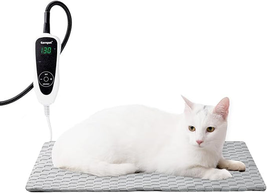 Cat Heating Pad, Heated Cat Bed Indoor, Heated Dog Bed with Steel-Wrapped Cord, 25-Level Timer & 11-Level Adjustable Temperature Pet Heating Pad, 18x18 Inch