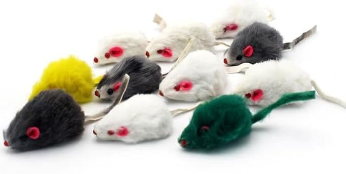 pawstrip Rabbit Fur Cat Toys Interactive Cat Toy Mouse with Rattle Fake Mice Kitten Toys for Indoor Cats Fuzzy Cat Mice Toys Realistic Squeaky Mouse Cat Toy Furry Mice Cat Toys,12Pcs