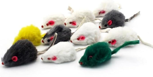 pawstrip Rabbit Fur Cat Toys Interactive Cat Toy Mouse with Rattle Fake Mice Kitten Toys for Indoor Cats Fuzzy Cat Mice Toys Realistic Squeaky Mouse Cat Toy Furry Mice Cat Toys,12Pcs