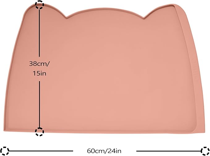 OHMO Dog Food Mat(Rose, 24 * 15'') w/Residue Collection Pocket Silicone Pet Feeding Mat for Floor High Edges Anti Spills Waterproof Cat Water Bowl Tray, Easy Clean Placemat