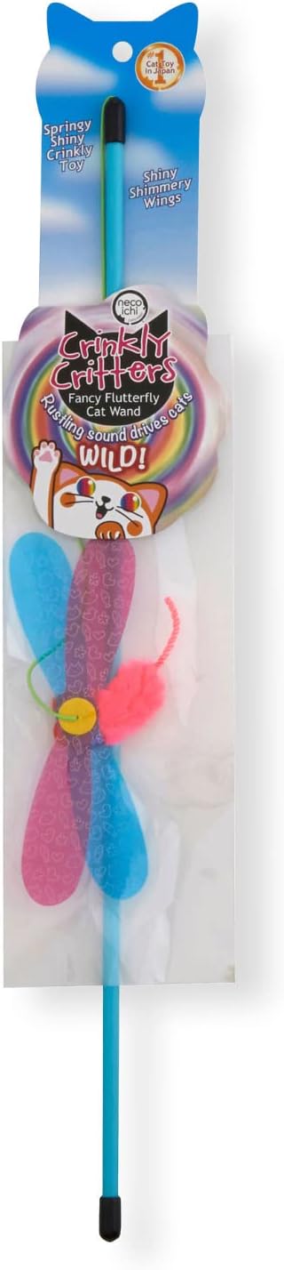 NECOICHI Crinkly Critters Cat Feather Teaser Interactive Wand Toy No.1 Selling Cat Toy in Japan