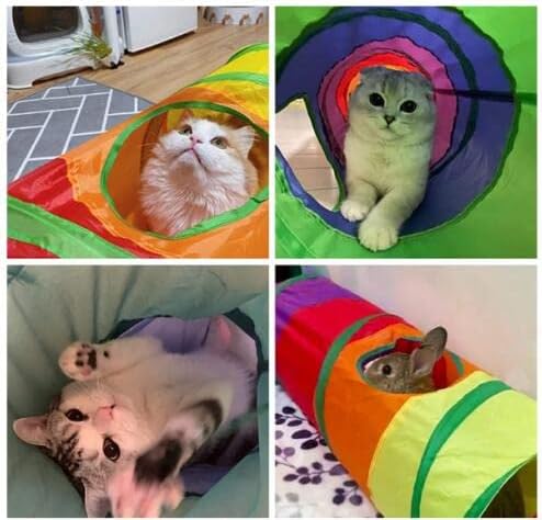 PetLike Cat Tunnel for Indoor Cats Collapsible Pop-up Pet Tube Peek Hole Hideaway Play Toys for Cats with Ball