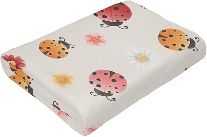 Ladybug Throw Blanket - Cute Decor Stuff Merch, Cozy Print Flannel Fleece, Soft Plush Fuzzy Warm Lightweight Bedding, Gifts for Women Men Girls Kids 50"X40"