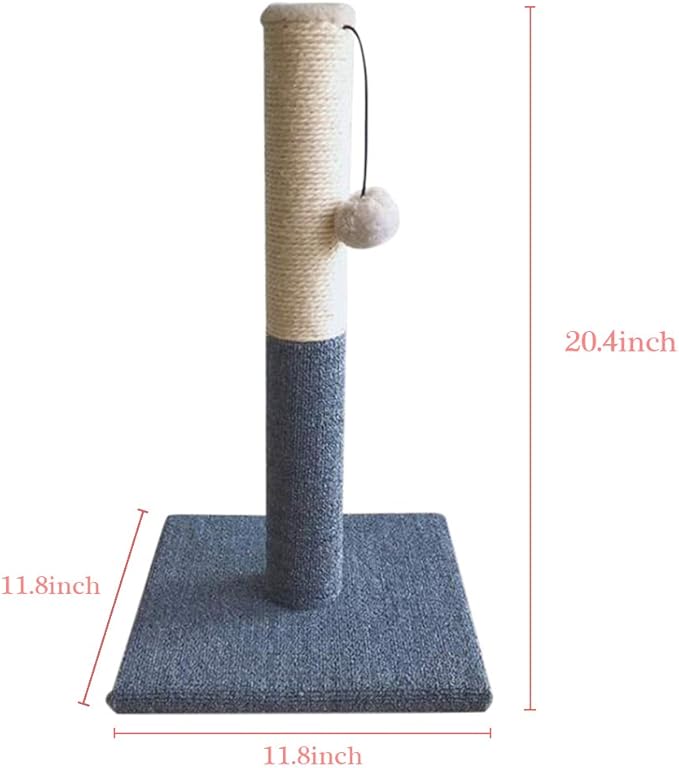 Barelove Cat Scratching Post Tower, Tall Cat Scratch Post, Natural Sisal Rope Scratcher Posts Refill for Indoor Cats, Carpet Cat Scratching Post with Replaceable Toys, Sturdy Base (Grey)