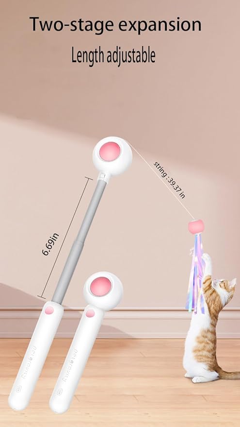 Cat Wand Toy Interactive Cat Toy Funny Cat Toys Retractable Cat-teasing Stick Cat Wand Toys for Indoor Cats Cat Toys Cat Toy Indoor Cats Cat Teaser Cat String Toy (pink)